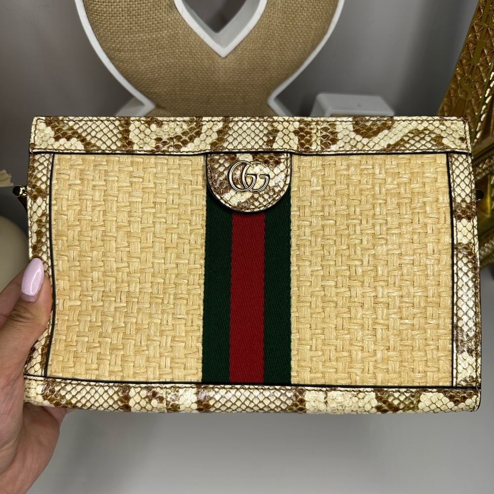 GUCCI
Snakeskin-Trimmed Small Ophidia Chain Bag
